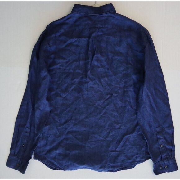 Banana Republic Men's Sz M Navy Blue Standard-Fit Button Down Linen Shirt $85 - Picture 11 of 15